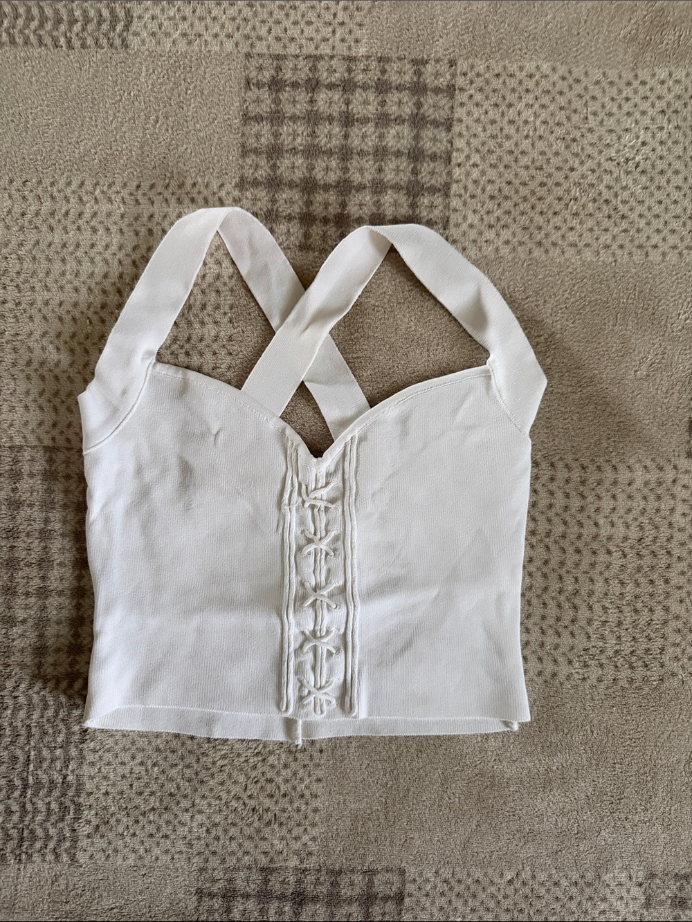 GAETANO NAVARRA Italian Vintage White Cross-Back Lace-Up Crop Camisole